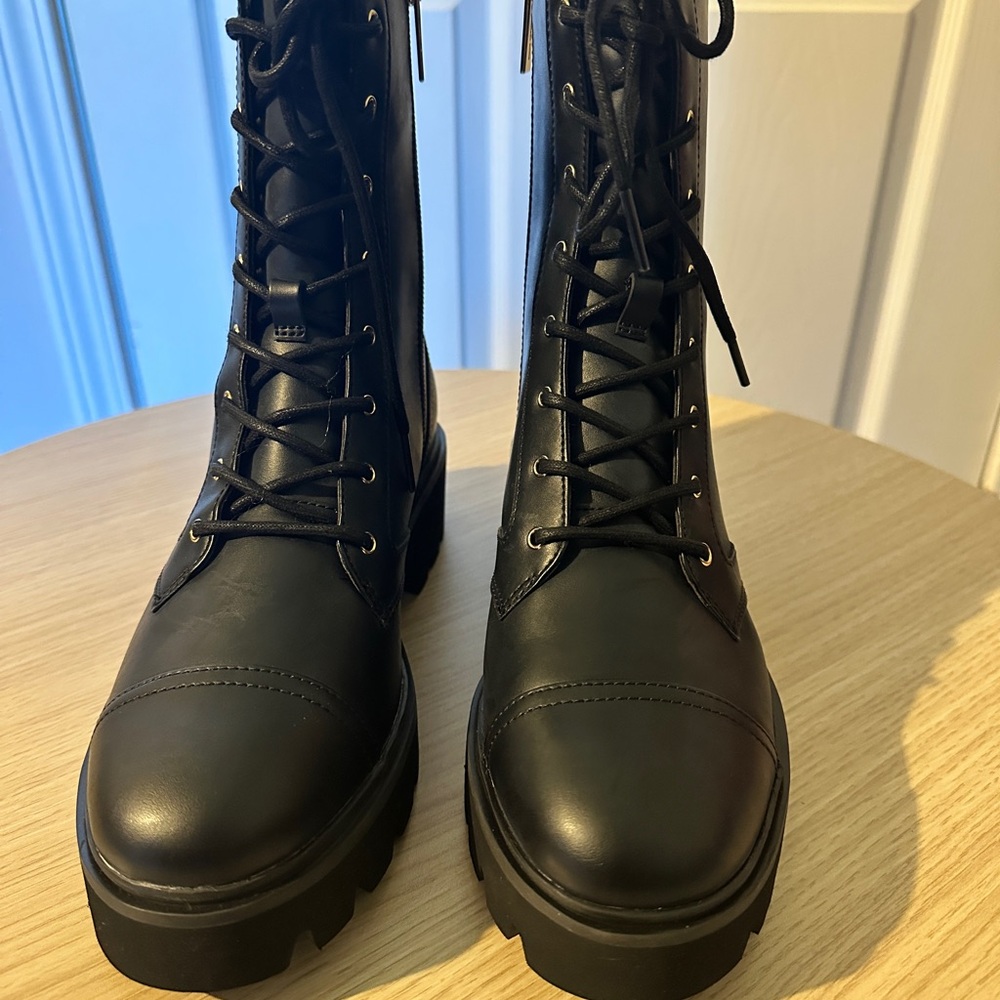 Michael Kors Black Weiss Combat Moto Bootie faux leather - Picture 6 of 9